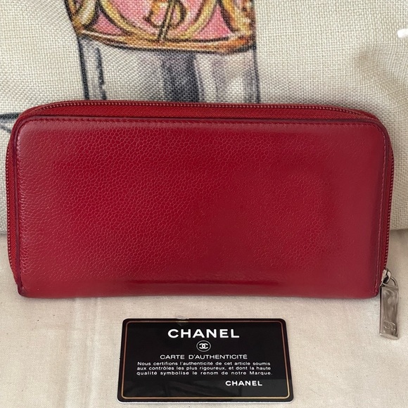 CHANEL Beautiful Caviar Large CC Timeless Zip Around Wallet in Red⭐️W/COA & CARD - Picture 5 of 17